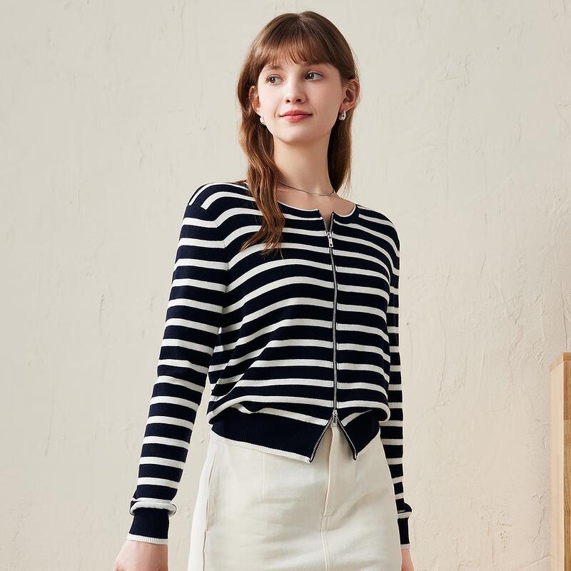 Kommboka Women's Fine Wool Striped Knit Cardigan