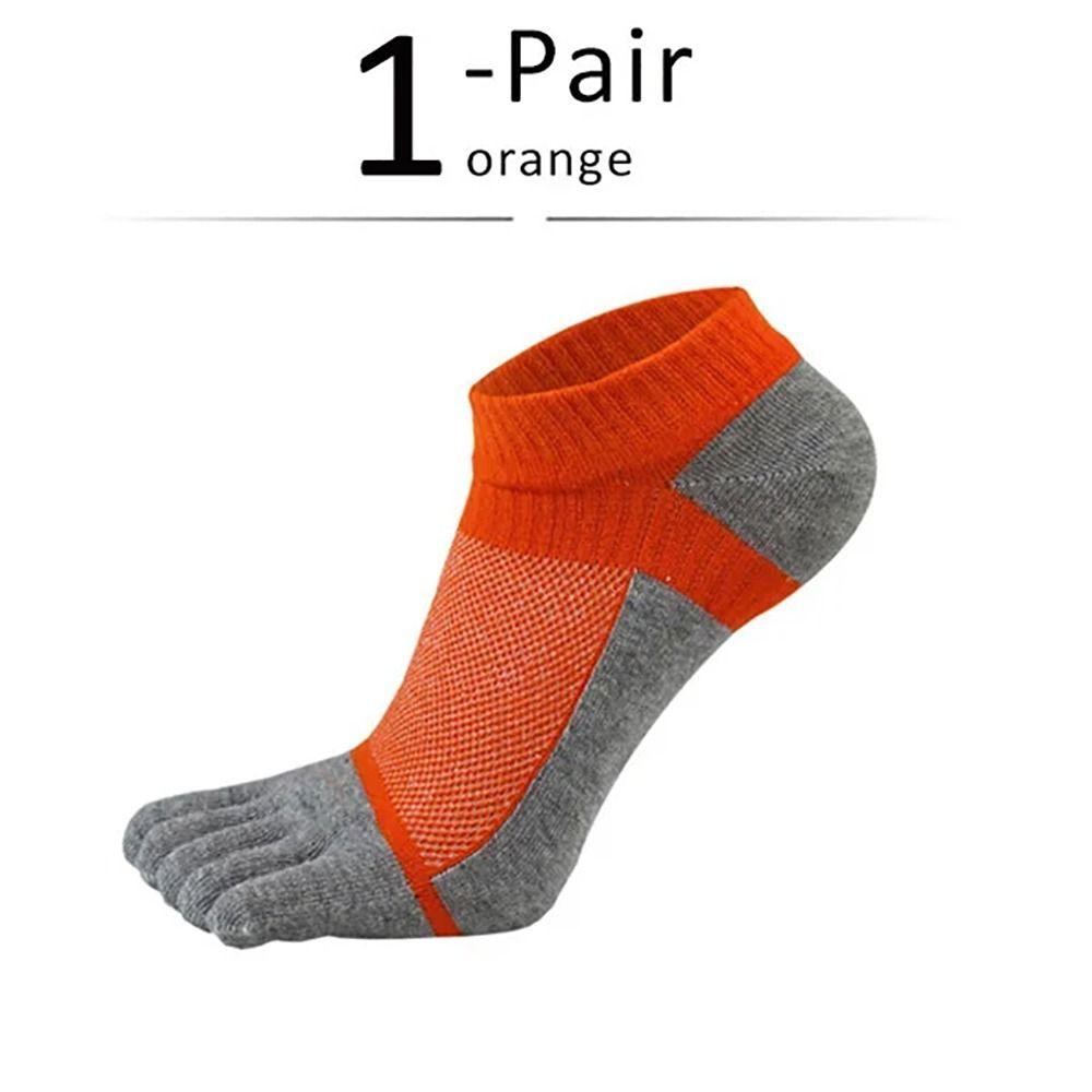 1Pair Pure Cotton Five Finger Socks No Show Men Shaping Sock Breathable Ankle Socks orange