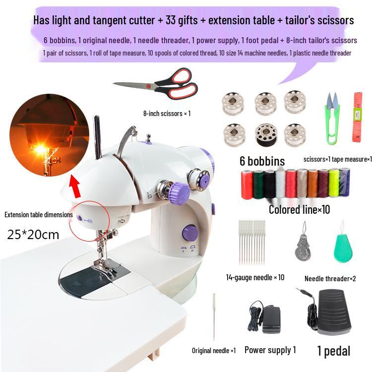202 Electric Mini Desktop Sewing Machine with Micro Foot Pedal for Thick Fabrics