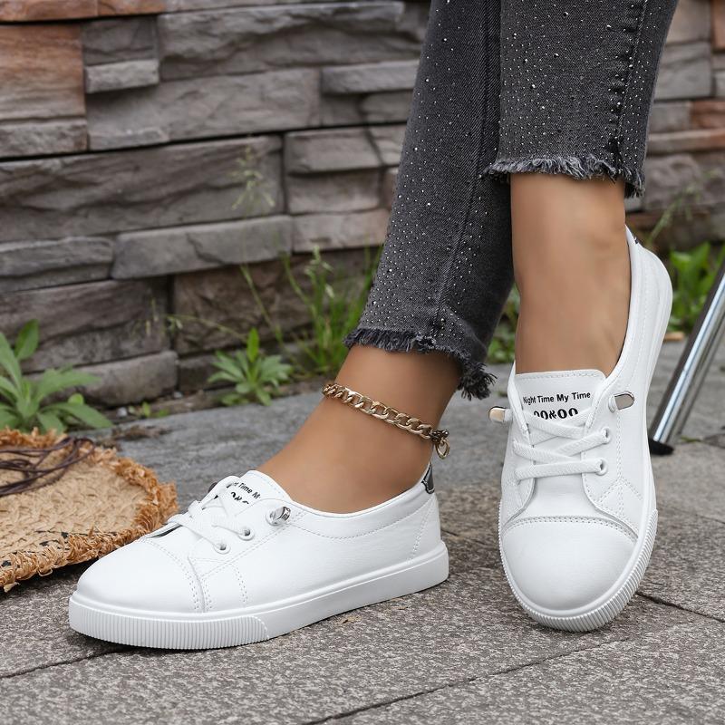Minimalistische Damen-Low-Top-Sneaker - Runde Zehenpartie, Bequem, Lässige Outfits mit Weicher Sohle, Handwaschbare Low-Top-Sneaker für den täglichen Gebrauch