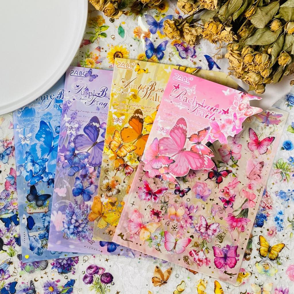 2sheets Butterfly Flowers Decoration Stickers PET Collagefor Scrapbooking Junk Journal Creative Hand Account Stickers