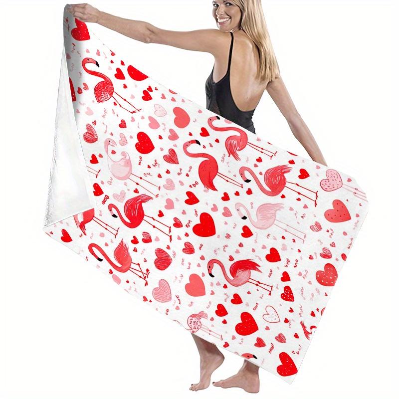 1pc Pink flamingo pattern beach towel, made of polyester, machine washable, suitable for swimming, travel and camping.