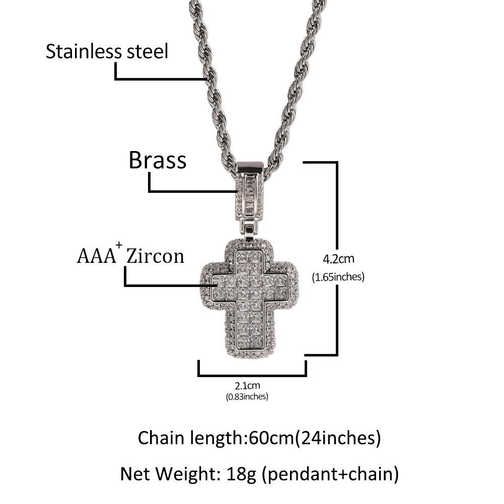 Gold-Plated Cross Necklace with Rhinestones and Micro-Set Zircon Pendant - Hip Hop Clavicle Chain for an Elegant European and American Style