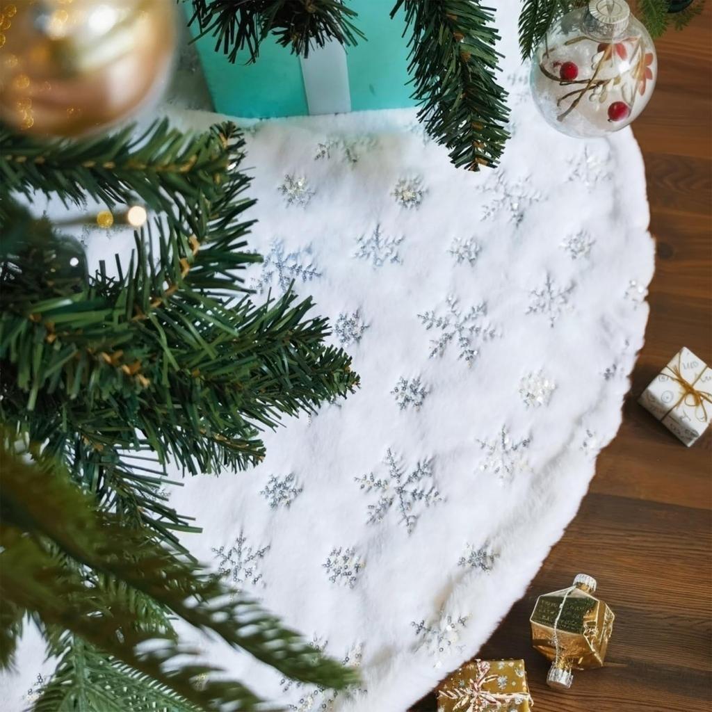 30 Inch Faux Furs Christmas Tree Skirt Plush Skirt For Merry Christmas Party Christmas Tree Decoration