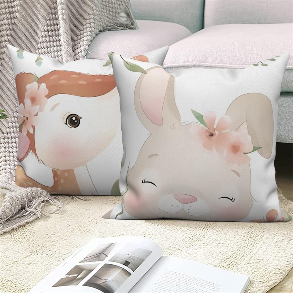 Juste De Coussin Blanche Avec Imprimé Animal De Dessin Animé Mignon, Taie D'oreiller Décorative Pour Canapé