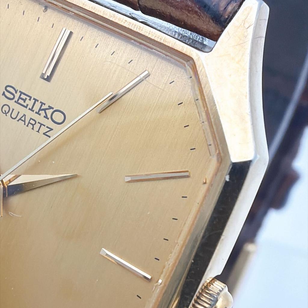 SEIKO Vintage Pătrat Octogonal Carcasă Cadran Auriu Ceas de Gală Mecanism Quartz Bărbați