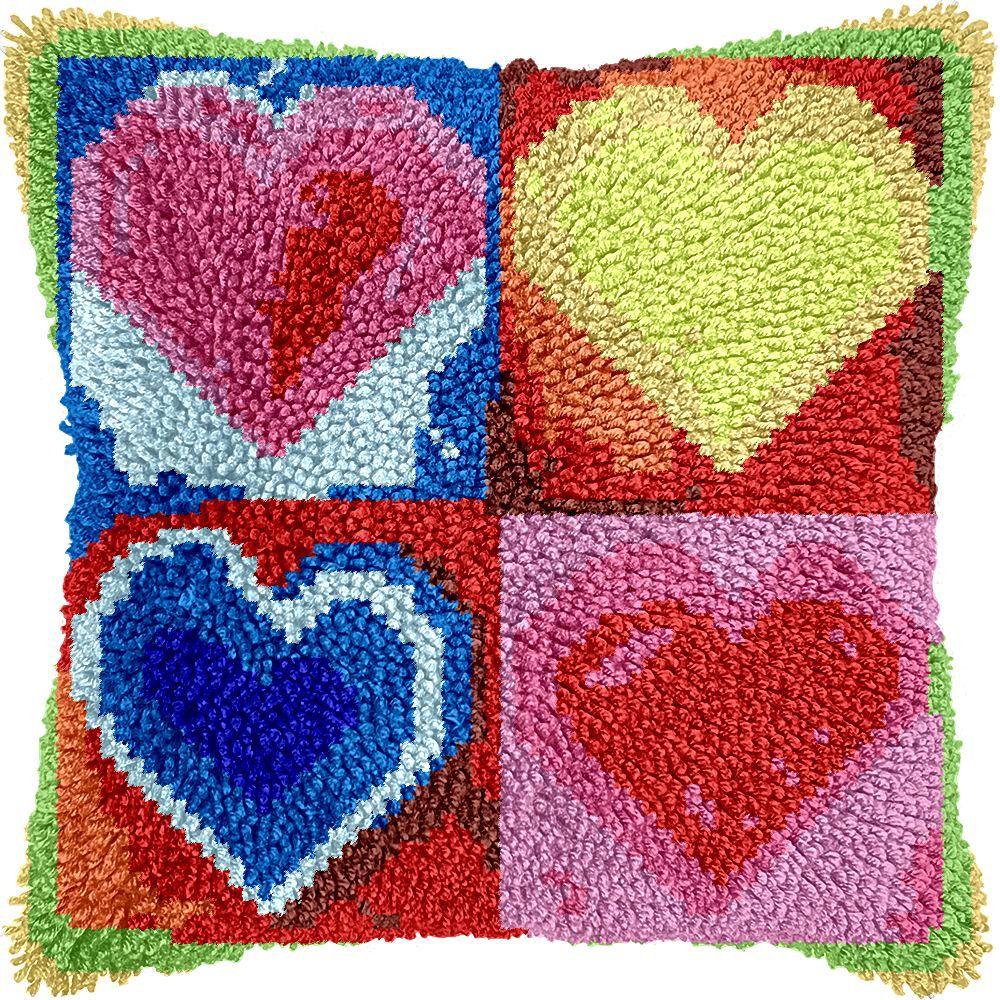 Latch Hook Pillow Case Rug Sewing Set with Pre-Printed Pattern DIY Crochet Yarn Embroidery Needlework Craft Kits Home Decor