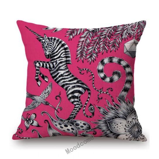 Orange Yellow Blue Pink Purple Tropical Plant Giraffe Unicorn Animal Pattern Toile De Jouy Decorative Pillow Case Cushion Cover