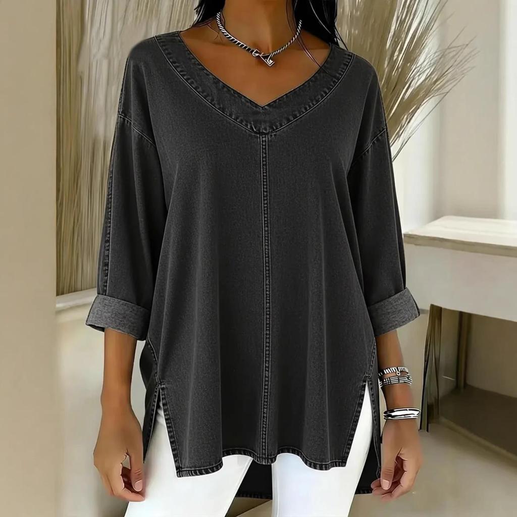 2026 Vår Europeisk & Amerikansk Street Fashion Dam V-ringad Denimtopp