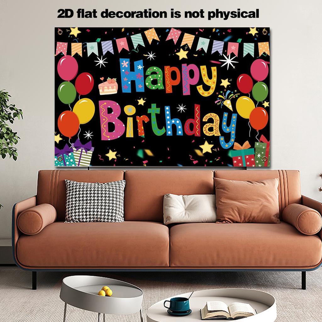 2D Plane 1 Piece Birthday Celebration Photo Backdrop Black Background Decoration for the Photo Booth Props