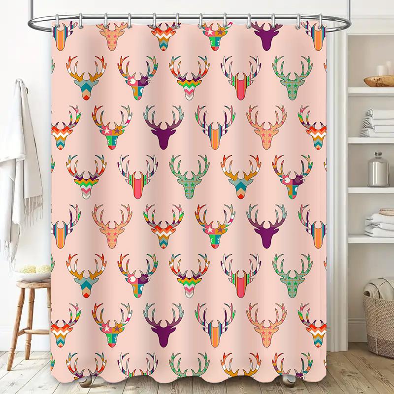 Colorful Deer Print Shower Curtain Waterproof Fabric Bath Decoration