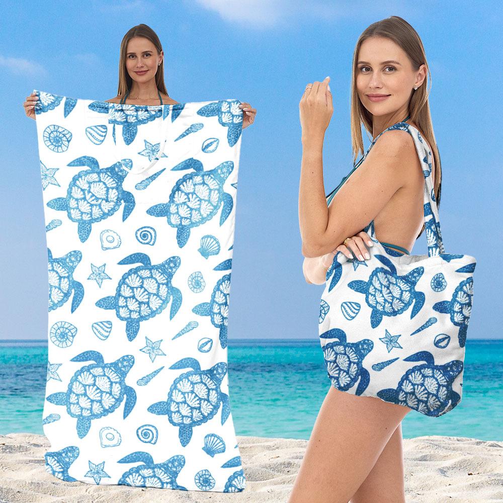 Damen 2-in-1 Faltbarer Strandtuch mit integrierter Tasche Multifunktionale Einzelschulter-Umhängetasche Für Schwimmen Wassersport