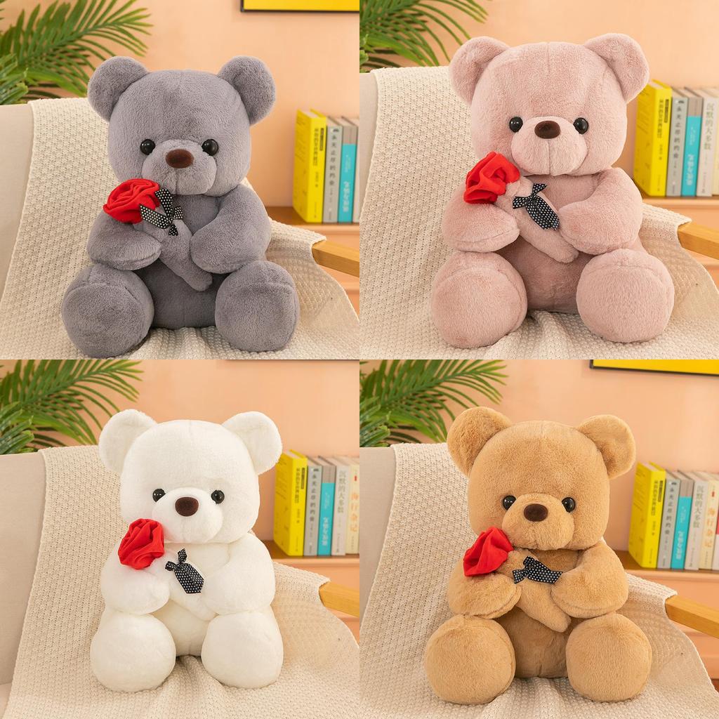 Plush Teddy Bear Toy With Rose Design For Birthday Gift For Teens And Adults