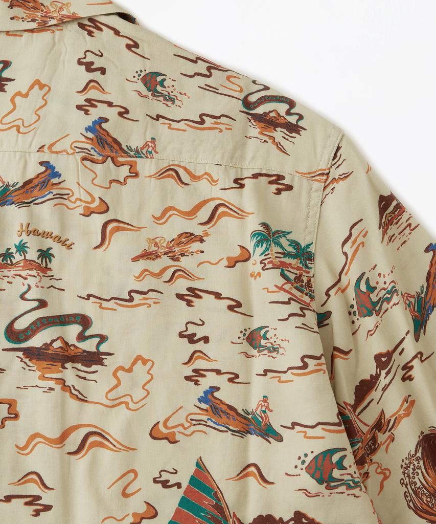 OUTSTANDING Hawaiian Open Collar Half Shirt Surfing_Beige
