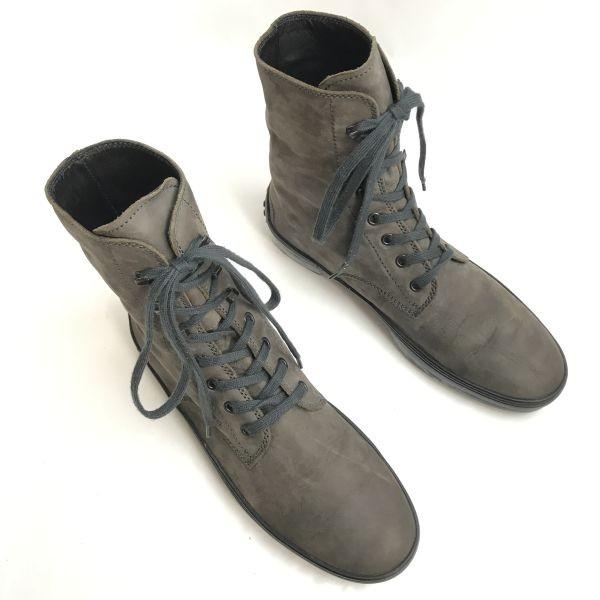TOD’S Leather Lace-Up Boots Size 39 24.5 Women’s Short Mid Gray Leather Boots Shoes(USED)