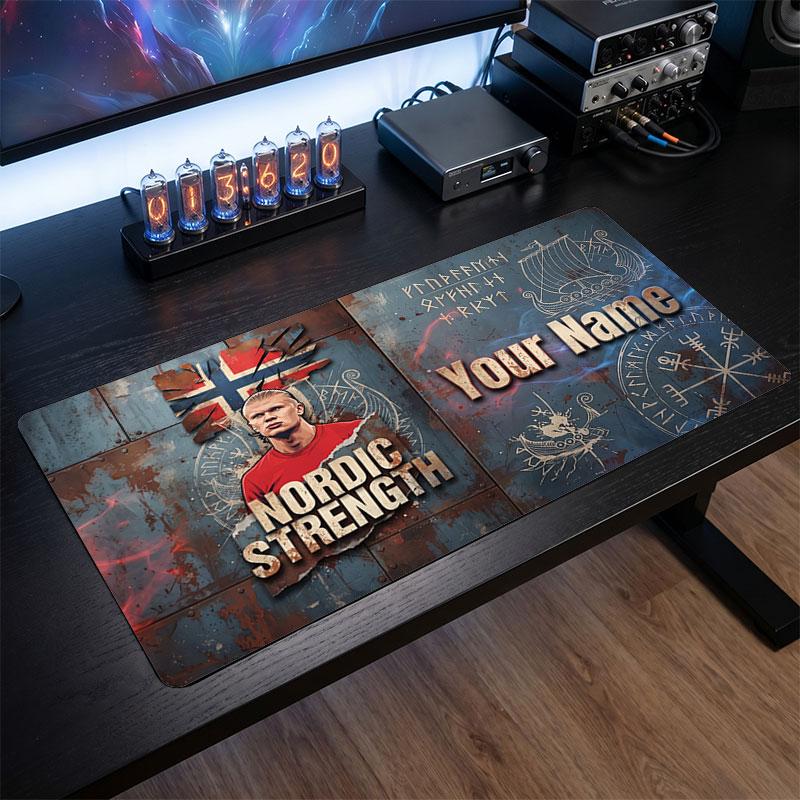 Erling Haaland Custom Large Mouse Pad, Personalized Name Text Print, Football Logo Non‑Slip Desk Mat Gaming Gift