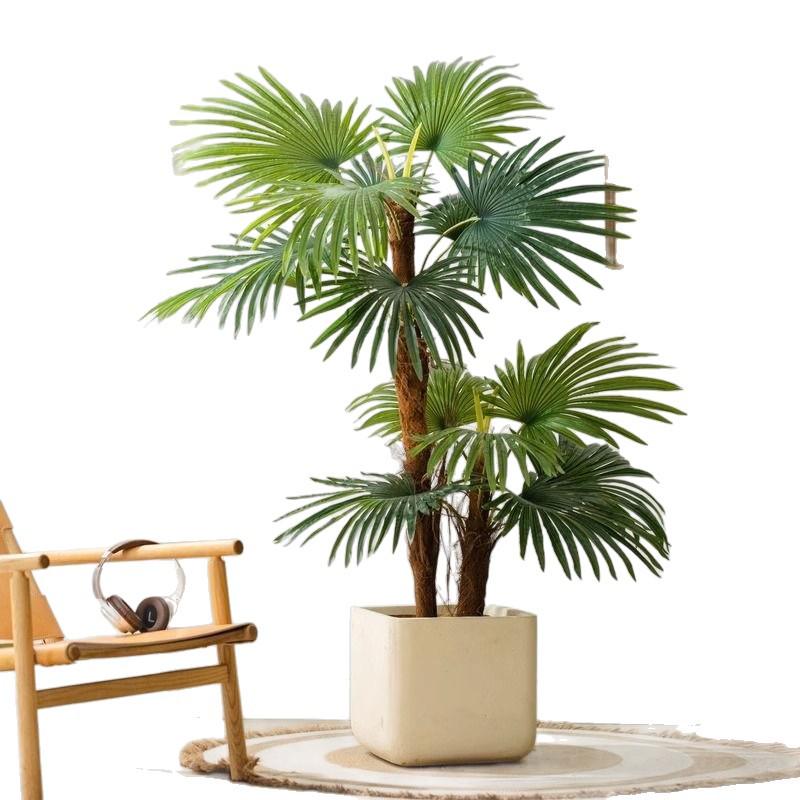 Indoor Artificial Fan-tailed Palm Tree: Large Green Potted Plant for Living Room Decoration