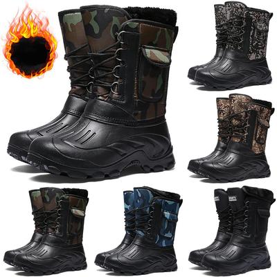 Zapatos de cuero de PU de camuflaje cálido de invierno para hombre Botas cálidas de retazos de tacón grueso Terciopelo