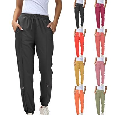 Pantalones Finos Sueltos Ajustados con Cordón Transpirables de Secado Rápido de Color Sólido para Mujer