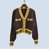 College Style Knitting Sweater Cardigan Autumn and Winter Color Matching Short Long Sleeve Cardigan Jacket Cardigan Coat Female Fancy Cable Stitch