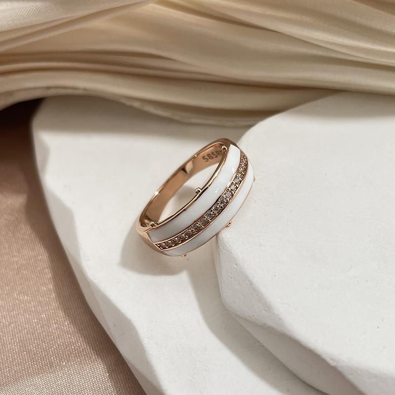Weiß emaillierte Ringe für Damen Naturzirkon Vollpavé Glänzend Schlicht Stilvoll Alltagsschmuck