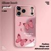 Cute Pink Butterfly Tempered Glass Phone Case for iPhone 17 Pro Max 16 15 14 Plus 13 12 11 Pro Max 16E 17Air Protection Cover