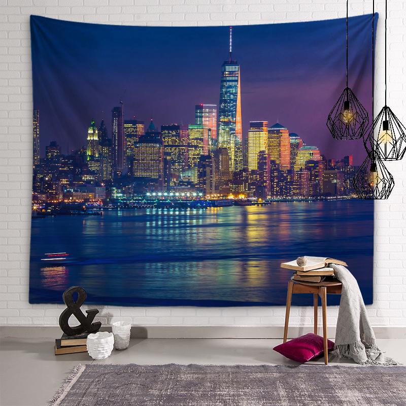 Scenic Spots City Building Night Scene Tapestry Muslim Tapestry Lighting Aesthetics Tapestry Living Room Room Home Decoration