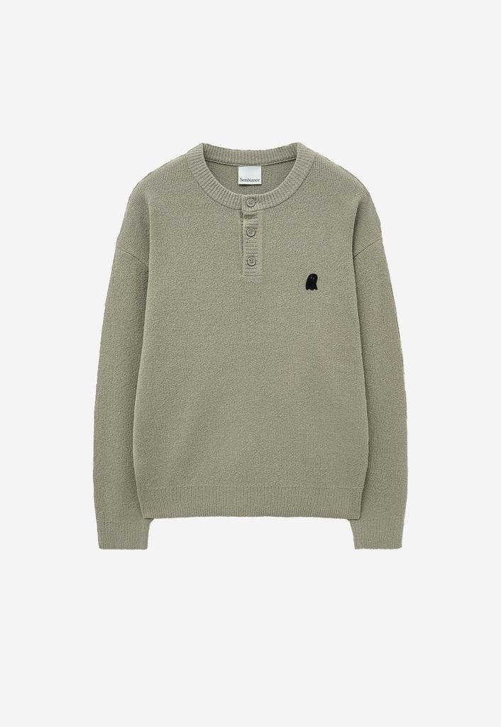 ZIOSONGZIO Semblance Boucle Henley Neck Knit Ash Green Zh5Kt828Ag