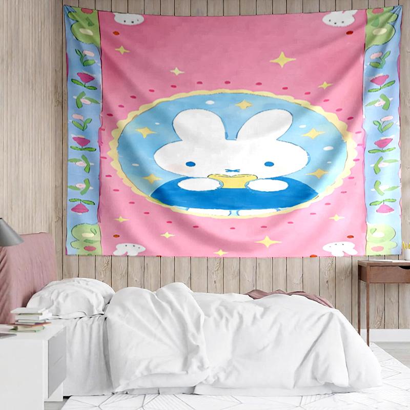 Miffy Tapestry for Bedroom Aesthetic Classroom Tapestries Wall Hanging for Living Room Dorm Office,Ideal Creative Gift