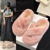 Fashion Woman Furry Ladies Faux Fur Luxury Fluffy Plush Slipper House Fuzzy Girl Platform 7CM Indoor Sandals Winter High-heeled Shoes