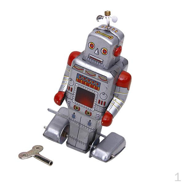 Toys Silver Moving Robot Toy Collectible Gift w/ Key