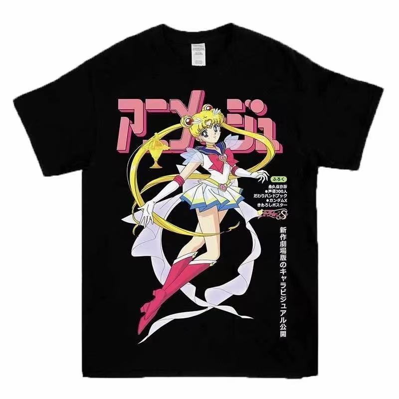 Streetwear Sailor Moon Anime Graphic T Shirts Mens Clothing Y2k Loose Casual Womens Short Sleeved Tee Tops Summer 2025 Unisex
