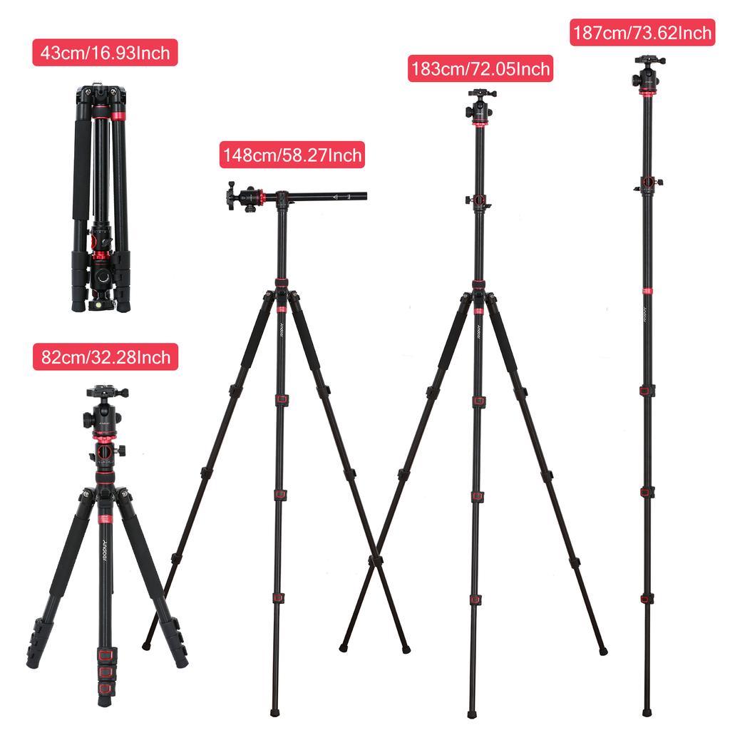 Andoer TTT-012 183cm/72.05 Inch Aluminum Alloy Tripod Detachable Tripod Monopod Stand with