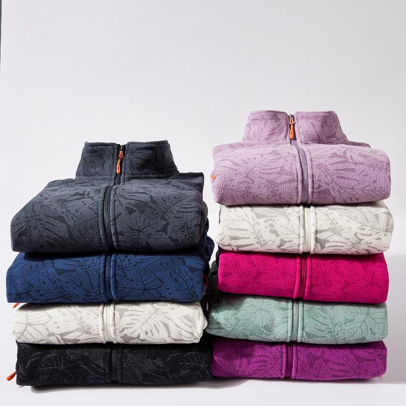 Höstvinter Standkrage Fleece Sweatshirt för Herr och Dam - Större Storlekar, Lös Passform, Korallfleece Sport Cardigan Jacka