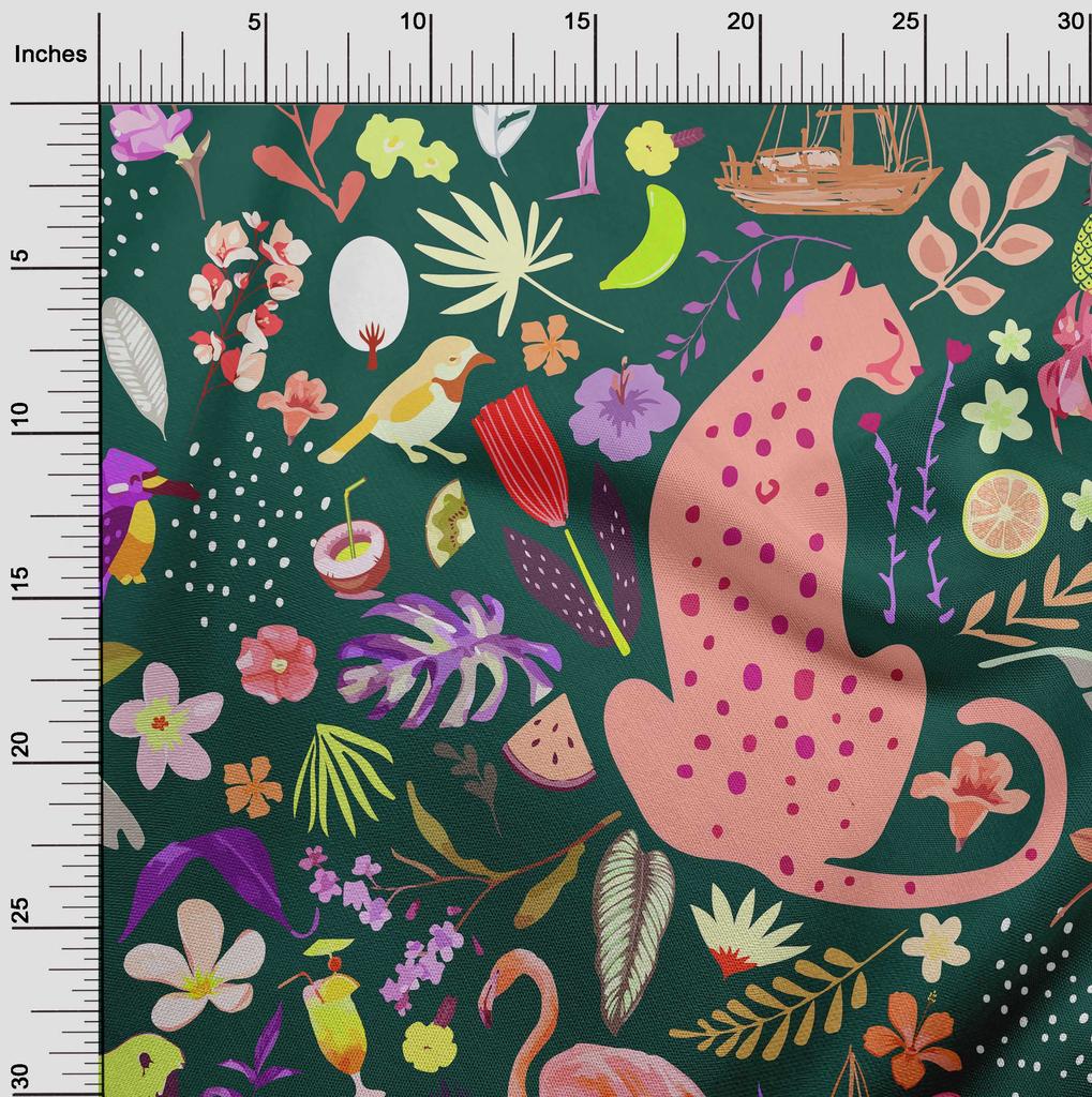 oneOone Cotton Flex Forest Green Fabric Tropical Animal Sewing Craft Projects Fabric Prints By Yard 40 Inch