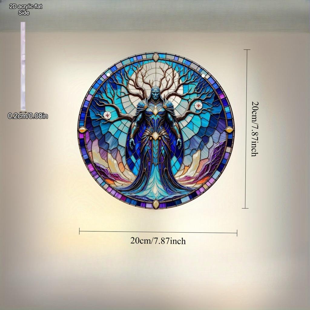  Vintage Acrylic Heavenly Guardian, Suncatcher, 2D Round Acrylic Hanging, Stained Glass Style Window Decor for Farmhouse Garden and Yard 