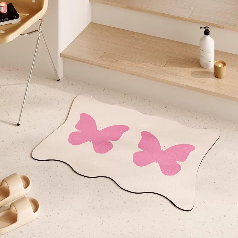 Absorbent Bathroom Carpet Non-slip Diatom Mud Floor Mat Sweet Cool Style Black Butterfly Rug Long Rugs Home Decoration Alfombra
