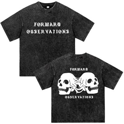 Forward Observations Group Double Skull Washed T Shirts Fashion Vintage Gothic Style T-shirts Men Cotton Oversized Male T Shirt