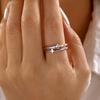 Delicate Double Band Cross Ring for Women Brass Zircon Asymmetrical Two Row Paved Minimalist Everyday Chic Jewelry