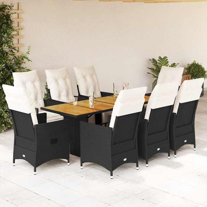 VidaXL Ensemble à manger de jardin 9pcs coussins noir résine tressée 3276862