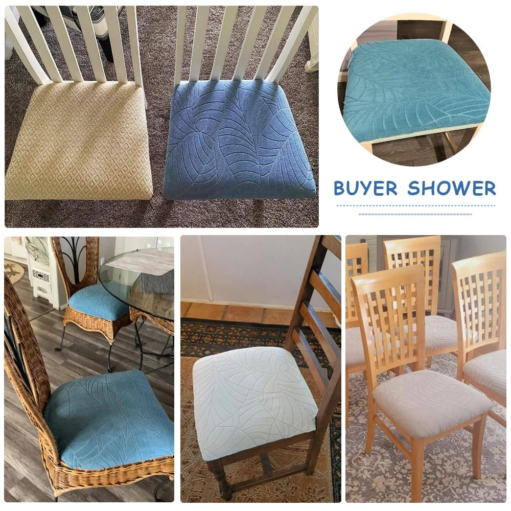 1Pcs Waterproof Chair Seat Cover Stretch Jacquard Chair Cover Dining Room Removable Anti-dirty Without Backrest Chair Protector