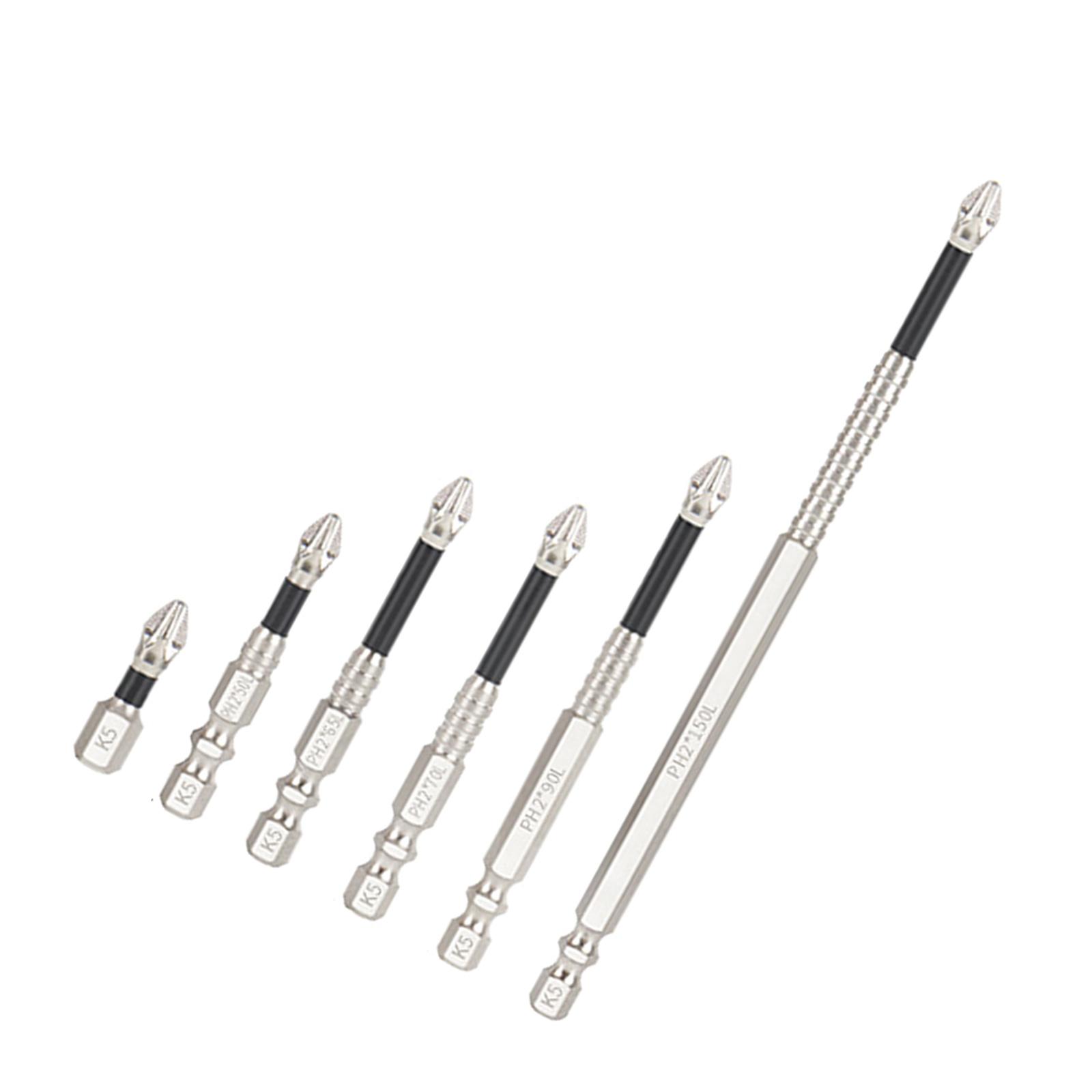

Набор из 6 магнитных крестообразных бит для отвертки, нескользящая конструкция, биты для шурупов из прочной стали для электроинструментов