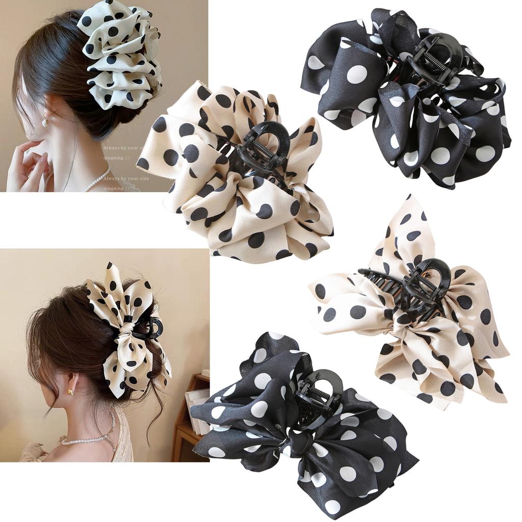 French Polka Dot Big Bow Clip Women's High-end Hair Clip Shark Clip Headdress