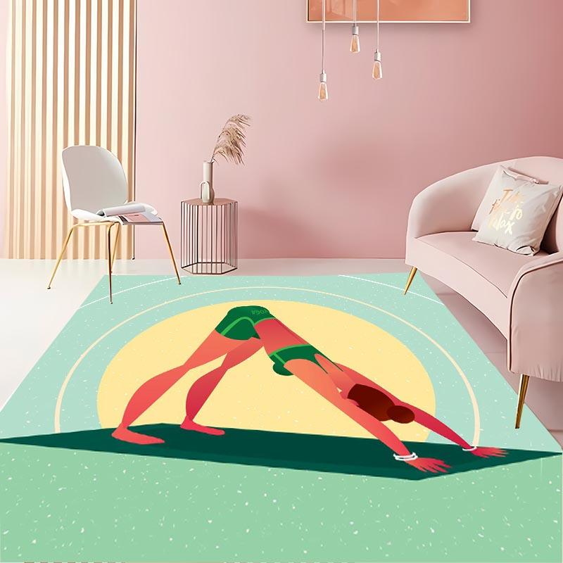 Yoga Girl in Green  Area Carpet for Living Room Children's Bedroom Sofa Doormat Kitchen Floor Tapete Anti-slip Decor Alfombra HD