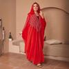 Plus Size Rhinestone Bat Sleeve Robe with Headscarf - Middle East Dubai Style Dress for Women