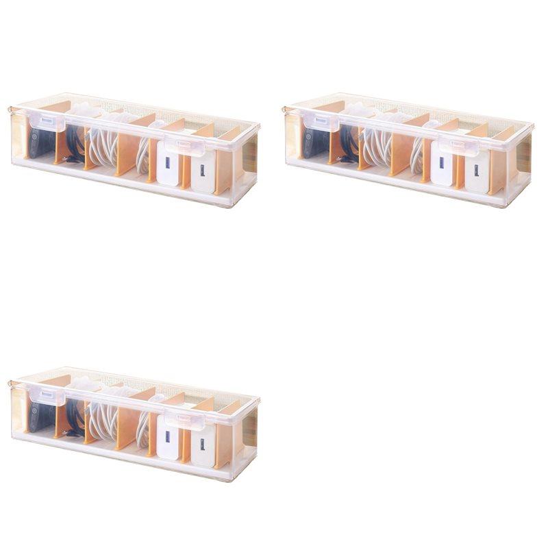 

3X Clear Cable Organizer Box With Lid, Cable Cord Storage Organizer, Office Desk Organizers, Multifunctional