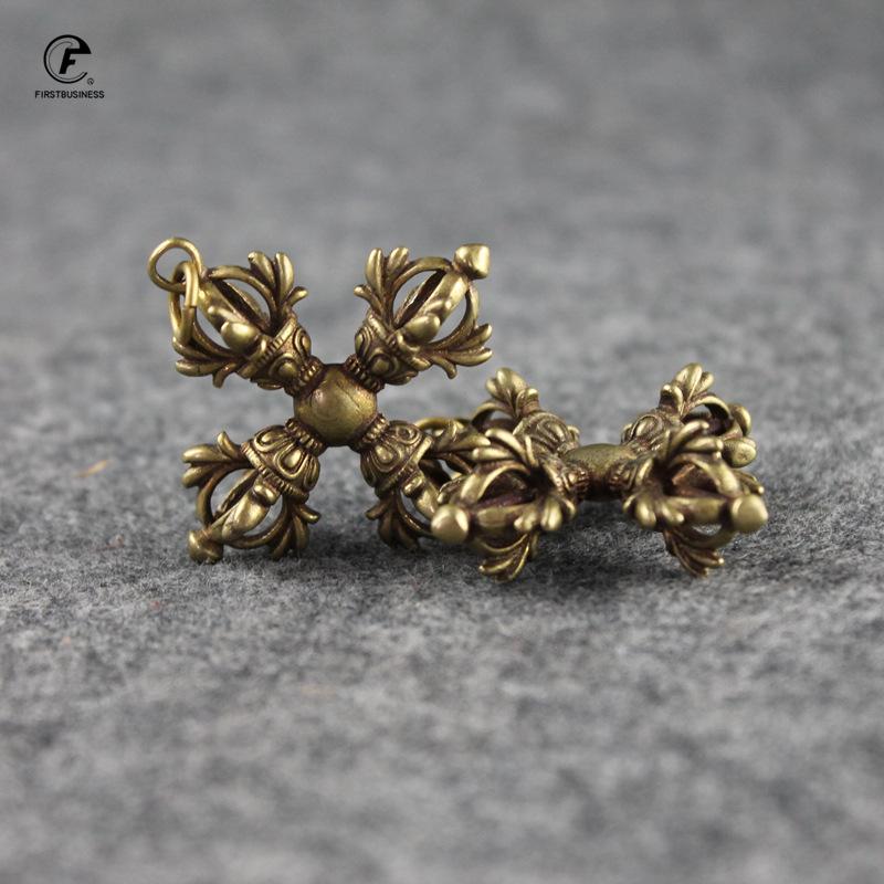 Copper Buddhism Dorje Cross Vajry Pestle Ornaments Home Decorations Accessories Brass Key Chains Pendants Desktop Decor Crafts