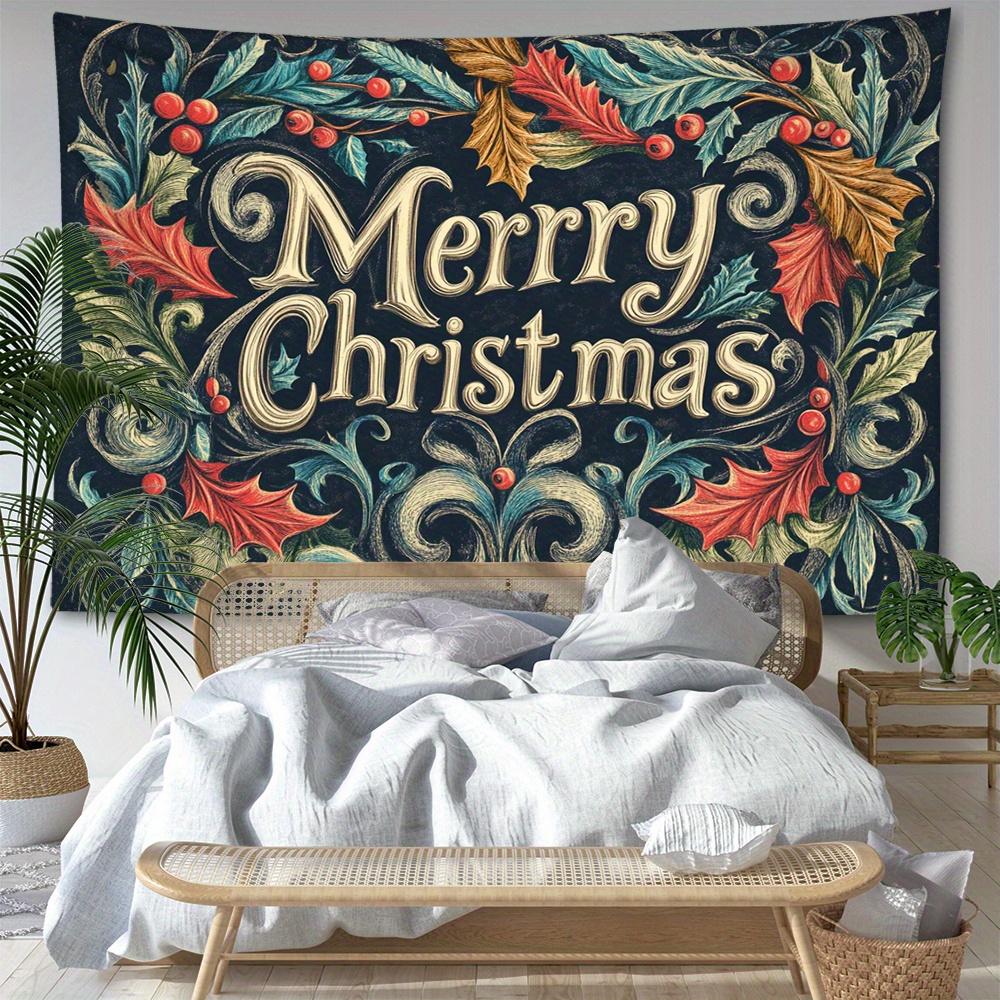 1pc Vintage Christmas Blessing Print Tapestry, Festive Atmosphere Wall Hanging Bohemian Home Decor for Living Room or Bedroom, Holiday Gift with Insta