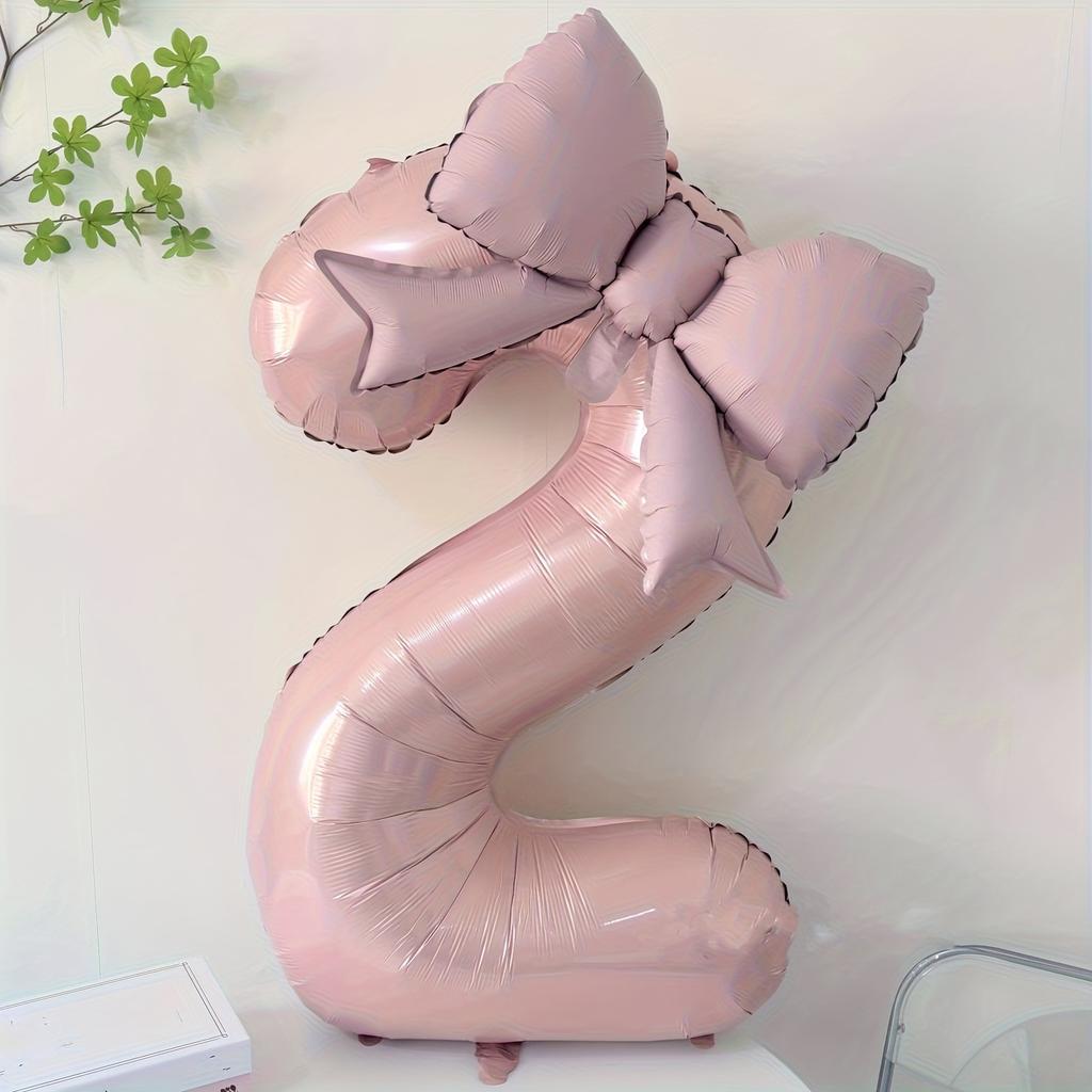 40 Inch Pink Aluminum Balloon with Number from 0 To 9 and Bow, Ideal for Birthday Party and Wedding Decorations for Girls