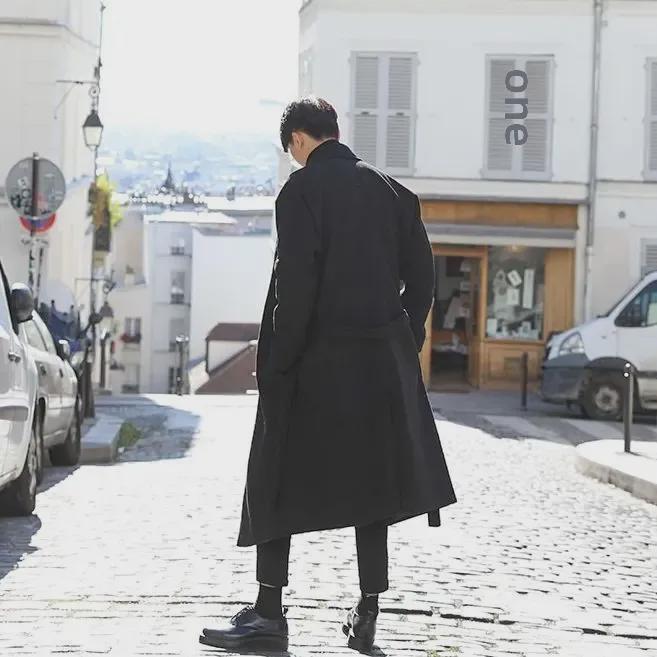 Men's Korean Style Long Woolen Windbreaker Coat